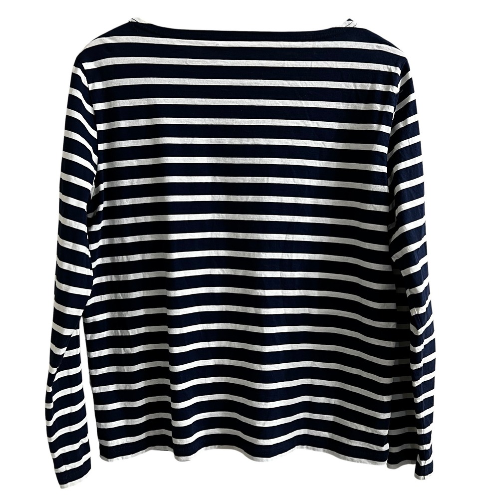 J.Crew Net-A-Porter Women Navy White Striped Sequin French Bulldog Tee M - Picture 4 of 8